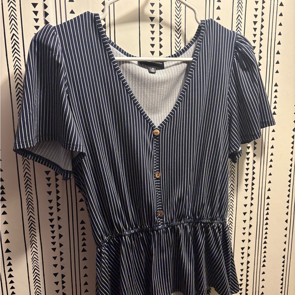 Forever 21 Navy and White Striped Button-Down Blouse